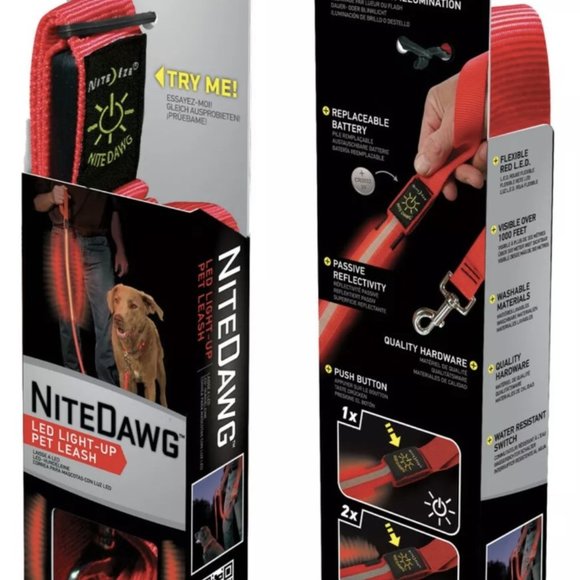 NWT Nite Ize Nite Dawg LED Pet Leash Red Glow & Flash Modes Reflective Dog Leash - Picture 7 of 7